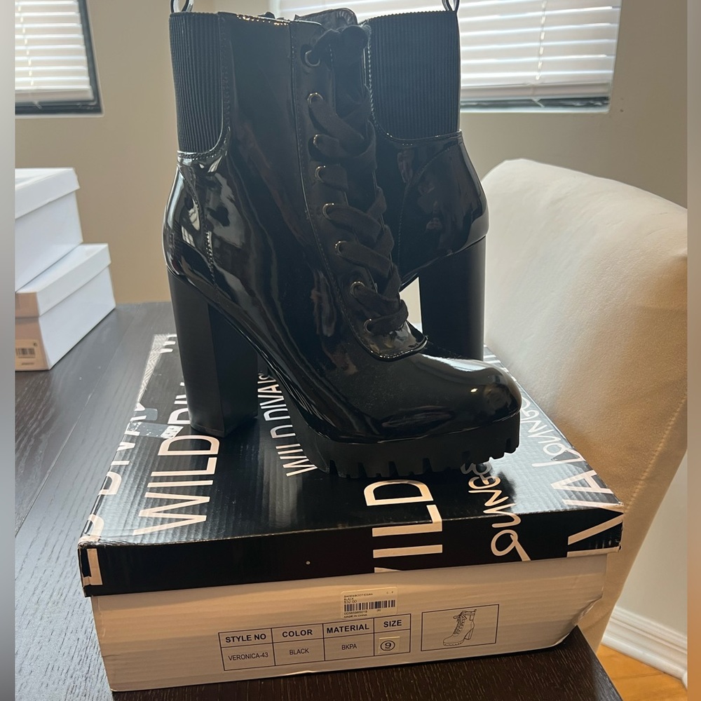 Wild Diva Lounge Veronica-43 patent leather bootie heels